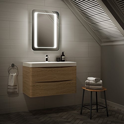 iBathUK Halo Wall Mounted LED Bathroom Mirror, Battery Powered Illuminated Mirror with Cool White 6500K Light, Light Up Mirror with Portrait or Landscape Mount in Modern Aluminium Frame, 500 x 700mm - Cosy Home Interiors iBathUK Halo Wall Mounted LED Bathroom Mirror, Battery Powered Illuminated Mirror with Cool White 6500K Light, Light Up Mirror with Portrait or Landscape Mount in Modern Aluminium Frame, 500 x 700mm - Image 2