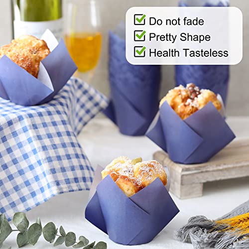 200 Packs Tulip Cupcake Liners Paper Baking Cups Greaseproof Muffin Liners Grease Resistant Cupcake Wrappers For Weddings Birthday Baby Showers Cake Balls Muffins Candy Jelly Party Supplies(Dark Blue) #TOP4