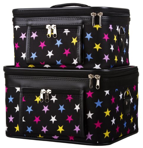 World Traveler Multicolor Stars Cosmetic Train Case (2 piece set)