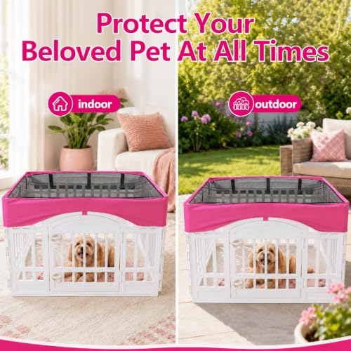 Image of Dog Playpen Mesh Top Cover Fits 36 Inch 4-Panel Pet Play Pen,Pink | Anti-escape Dog Cage Covers Puppy Play Pen Cover,Indoor /Outdoor Use,Easy to fold for Portability [Only Cover] Upgraded