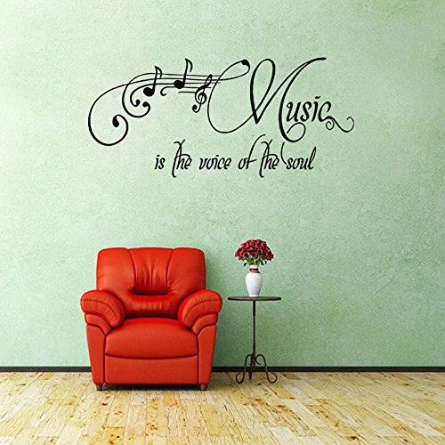 Woodland Arts Black 33 Inches X 15 Inches Music Is The Voice Of The Soul Clef Notes Staff Vinyl Hand-Made Wall Decals Quotes Sayings Words Arts Lettering Vinyl Wall Stickers For Music Room #TOP2