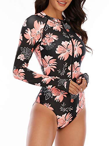 Womens Athletic One Piece Swimsuits Long Sleeve Swimsuit Sports Surfing Swimwear Bathing Suits Pink Flower S #TOP7