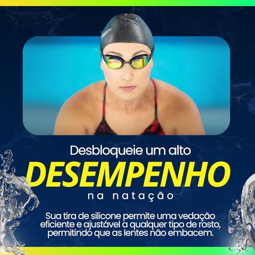 Óculos de Natação SPEED PRÓ (Preto) - Anti-embaçante, Proteção UV, Lentes espelhadas, Tira dupla em