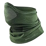 BRUBECK M-Pro Sturmhaube halb atmungsaktiv Damen | Nahtlose Gesichtshaube | Balaclava Ski | Gesichtsmaske 42% Merino | Gr. S - M | D.Grün | KM10780
