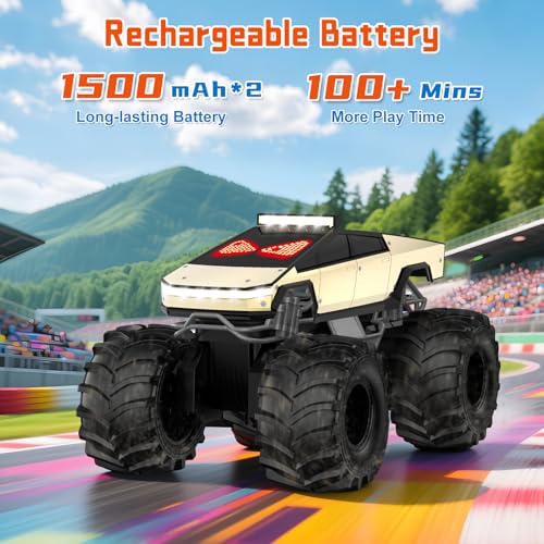 image for Dafotil Amphibious Monster Truck with LED Eyes, 1:18 Rechargeable Remo