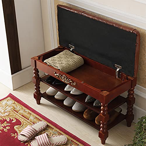 Banc à chaussures en bois massif et cuir PU de qualité supérieure rustique - 4