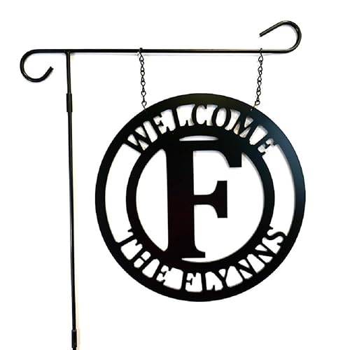 PK Décor Initial Garden Flag, Custom Family Name Sign Outdoor, Personalized Welcome Sign for Front Door, Mailbox, Garden, Lawn, or Porch, QUICK