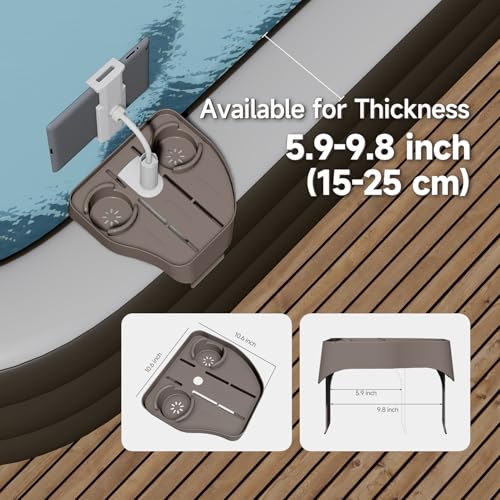 image for POOLCOMFT Hot Tub Table Tray with Adjustable Phone Holder, Caddy Holds