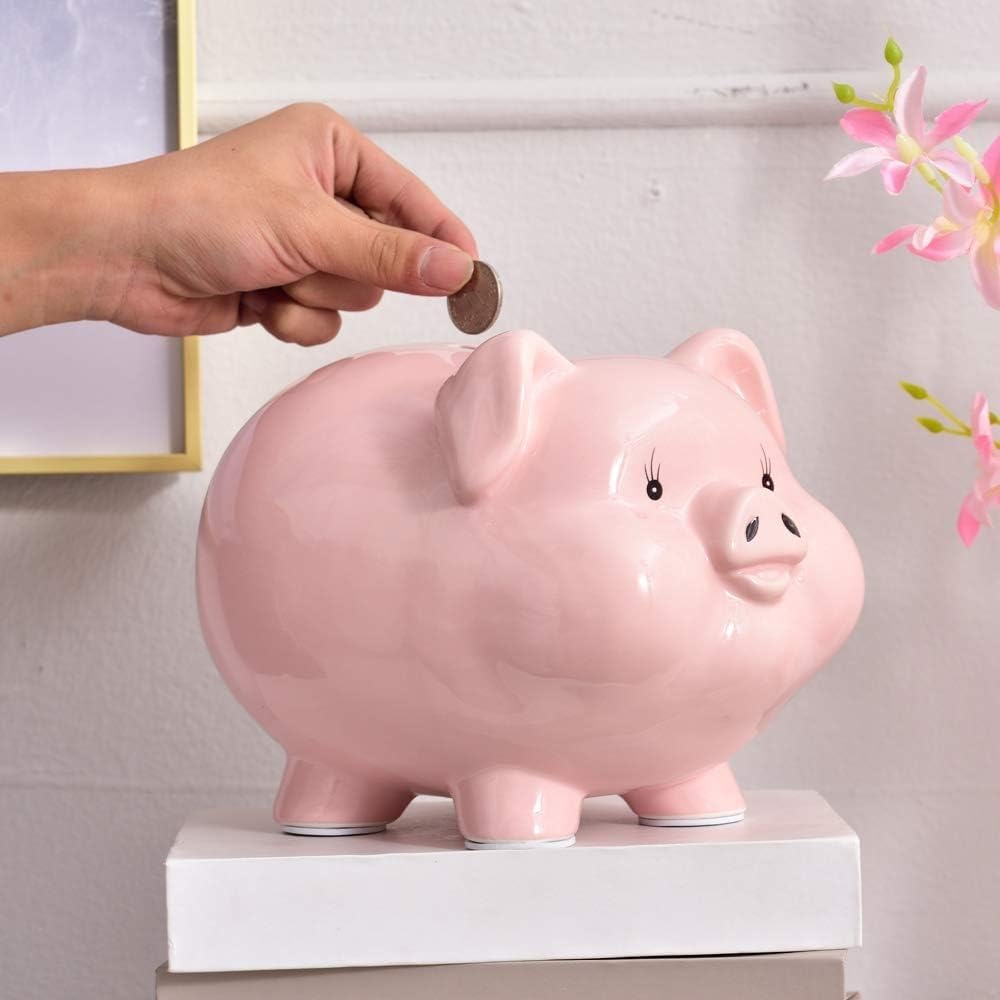 Amazon.co.jp: 豚型破壊貯金箱 陶磁器製20×17×13cm 紙幣/500円玉収納