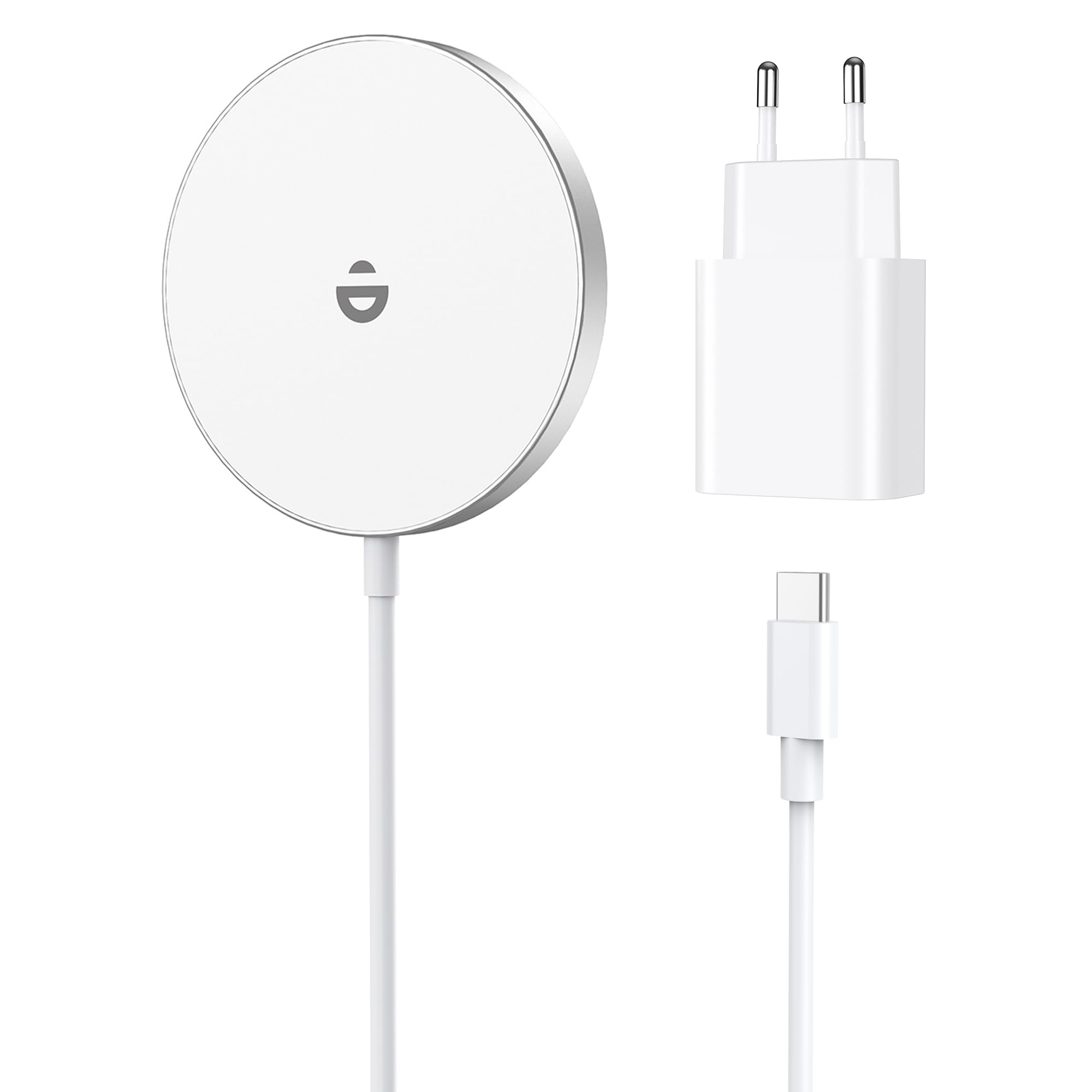 Magnetisches Ladegerät mit 20W USB-C Adapter, Wireless Charger induktive ladestation Kompatibel mit iPhone 17e/17/16/15/14/13/12 Pro Max/Air/Plus/Pro, Magnet Schnelles Kabelloses Ladegerät Schneeweiß