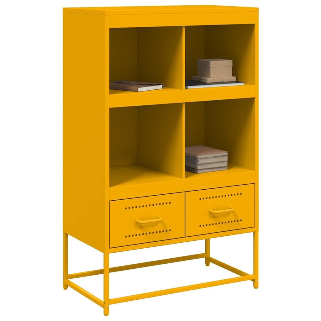 Armadietto alto, 68 x 39 x 111,5 cm, in acciaio, colore giallo | Armadio compatto in acciaio con 4 ripiani e 2 cassetti per uno spazio versatile in soggiorno o camera da letto.
