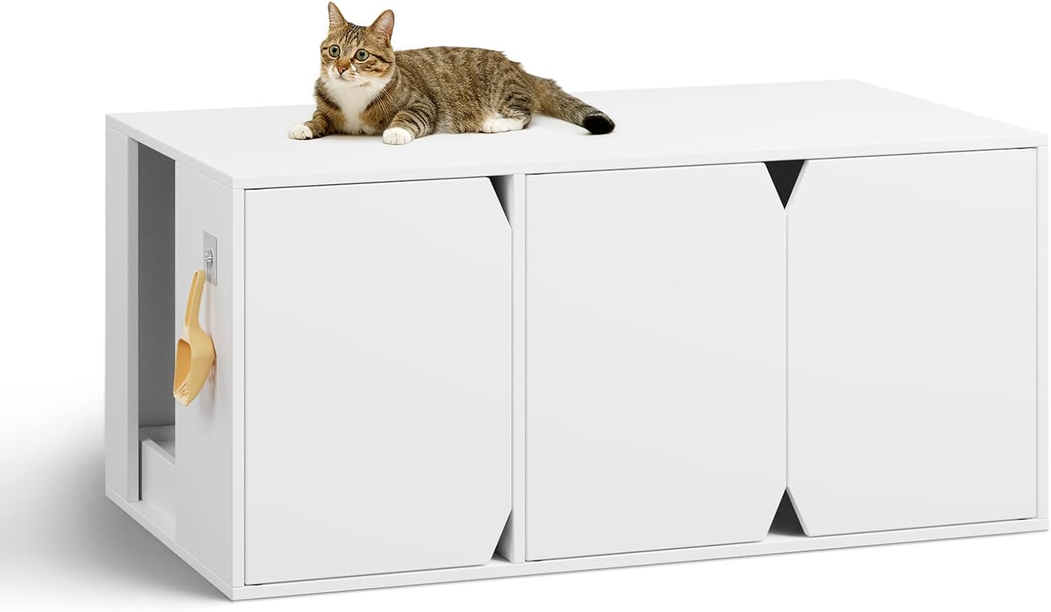 Modern Cat Litter Box Enclosure, X-Large Cat Washroom Storage Bench with Cabinet and Independent Cat Litter Remover, Wooden Litter Box…