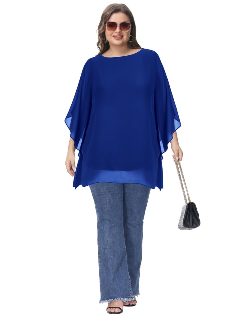 Hanna Nikole Camicetta da donna in chiffon, elegante a pipistrello, a doppio strato, larga, lunga