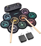 Anpro Electric Drum Set, 9 Drum Pad with Dual Stereo Speakers, Roll-up Electronic Drum Kit with D...