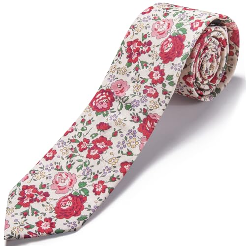 Image of Barry.Wang 100% Cotton Floral Ties for Men 63 inch Extra Long Necktie Clip | Fashion Cotton Printed Neckties,Wildflower 2.76 inch Ties Skinny,Gift Box,Groomsmen Wedding Engagement Graduation