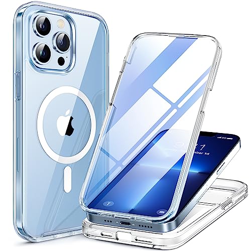 Miracase iPhone 13 Pro Max Glass Case - 2023 Upgrade Full-Body Clear Bumper with Magnetic Ring and 9H Screen Protector