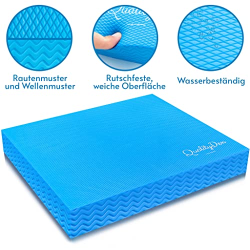 Quality Den Balance Pad, Rutschfester Weichschaum, Balancekissen für Stabilität und Koordination - Hilft, die Tiefenmuskulatur zu Stärken - Inklusive e-Übungshandbuch (48x40x6 cm, Blau)