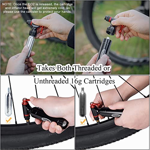 CXWXC CO2 Inflator with 4 x 16g CO2 Cartridges & Tubeless Tire Repair Kit - Presta/Schrader Valve Compatible - Bicycle Tire Pump for Road and Mountain Bikes - Image 4