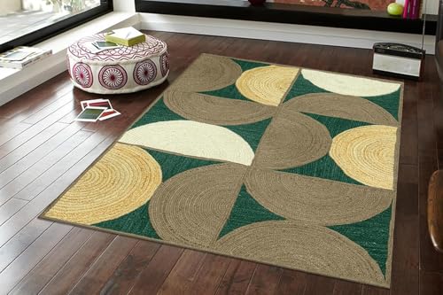 Tapis en jute multicolore vert tissé à plat résistant et durable - 3
