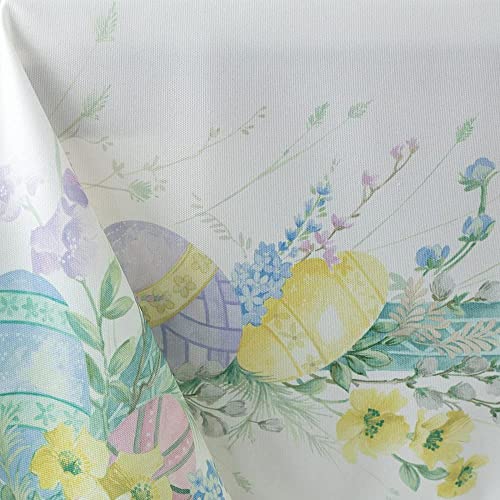 Nappe rectangulaire blanche fleurie pour décoration de table de Pâques