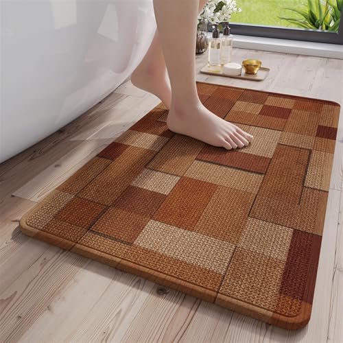 GIBZ Alfombra de Baño Antideslizante, Suave Microfibra Alfombrilla de Secado Rápido y Absorbente, Lavable para Ducha y Bañera, Marrón, 60 x 40 cm