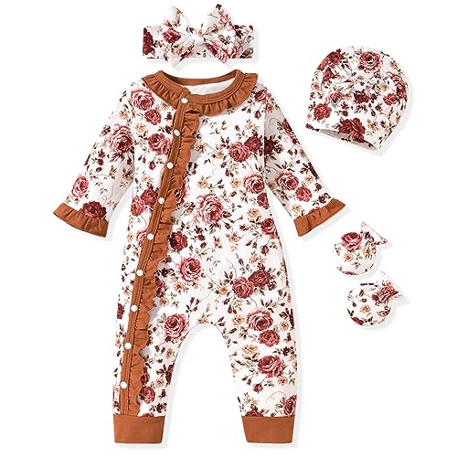 Image of Aalizzwell Baby Girls Romper Outfit Fall Winter Clothes with Accessories