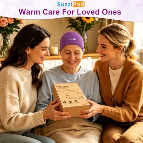 Image of Suzzipad Cold Cap for Chemotherapy Patients, Chemo Must Have, Deep Purple | Medical-grade gel, 360 flexible fit, constricts vessels to soothe scalp tingling, great for chemo recovery and stress relief