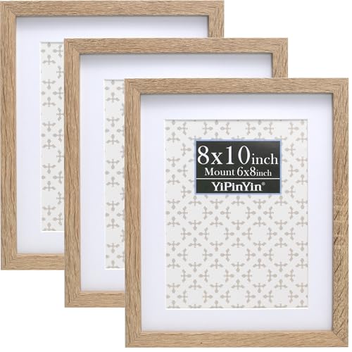 Natural Wood Effect 8x10'' Picture Frame Set of 3,with Acid Free Mount For 6x8''Featuring Premium Acrylic Window,for Tabletop Display or Wall Mounting,An Ideal Choice for Christmas,Weddings Decor