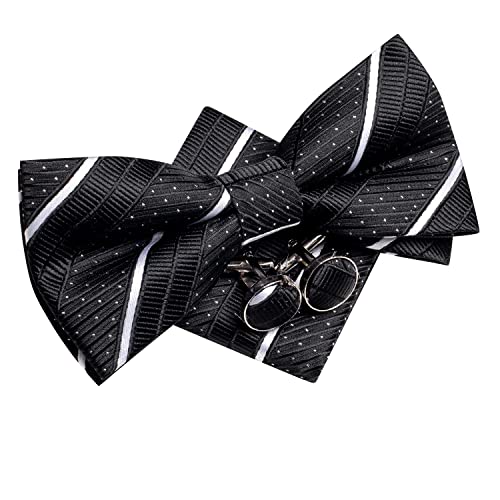 Image of Hi-Tie Bow Ties for Men Pre-Tied Pocket Square with Cufflinks Mens Bowtie Sets for Wedding Formal Party
