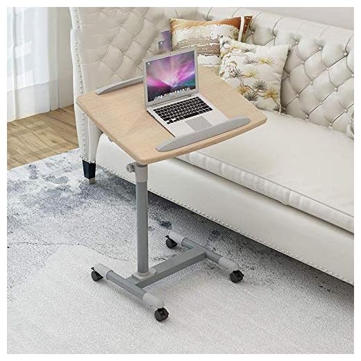 Järn överbäddsbord Justerbar höjd med hjul med grå Pvc-panel, justerbar höjd, låsbara hjul, vikbar, mobil dator skrivbord för bäddsoffa skrivbord bärbar säng säng fack bärbar Macbook skrivbord - Adjus