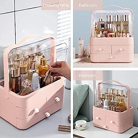 TONSYL Makeup Organizer Box | Countertop Cosmetic Organizer for Woman | Transparent Acrylic Cover Fully Open Clear Makeup Organizer Box | 3 Drawers Cosmetic Products 4