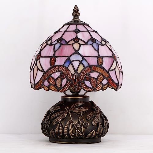 WERFACTORY Pink Tiffany-Style Stained-Glass Mushroom Table Lamp (11.5in) — view 4