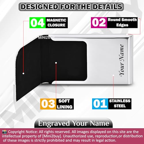 Image of Engraved Your Name Customized On Vertical Card Holder -Luxurious Unisex Design-RFID Blocking Stainless Steel 1 x 10 x 6 cm for Credit|Debit|ATM|Business Visiting Corporate Gift (Marron-PTI)
