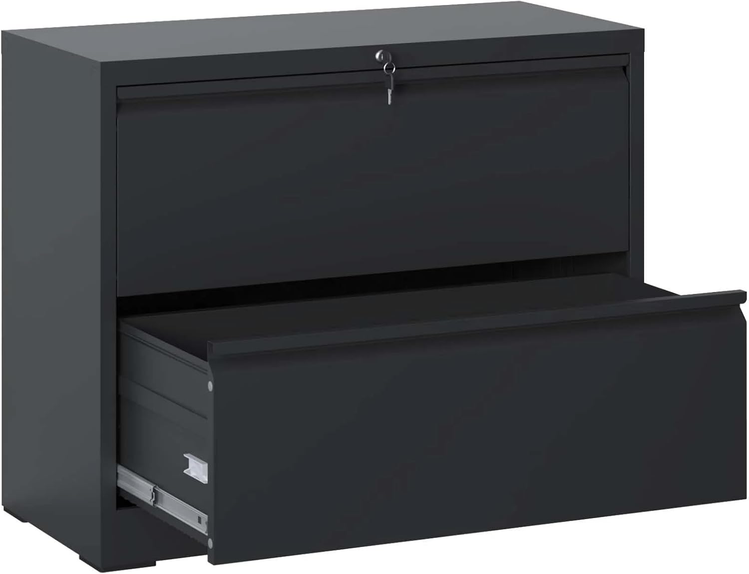 Lateral File Cabinet 2 Drawer, Black Filing Cabinet with Lock, Lockable File Cabinet for Home Office, Locking Metal File Cabinet for Legal/Letter/A4/F4 Size