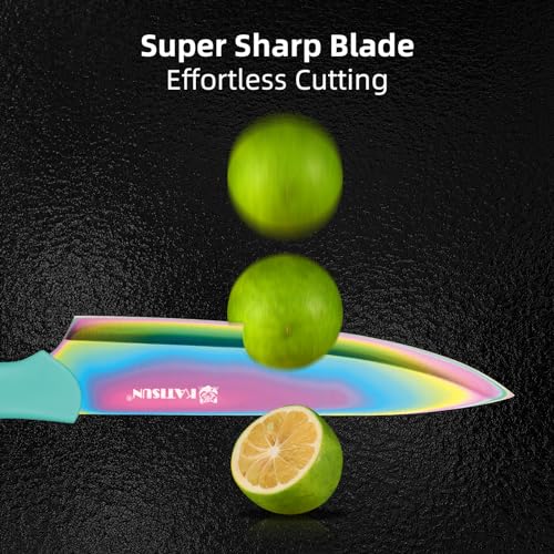 KATISUN Kitchen Knife Set, Rainbow Titanium and 6 Blade Guards, 13-Piece | Stainless Steel Blades, Rainbow Nonstick Coating, Long-Lasting Sharpness, Rust-Resistant, Non-Slip, Dishwasher Safe - image 5