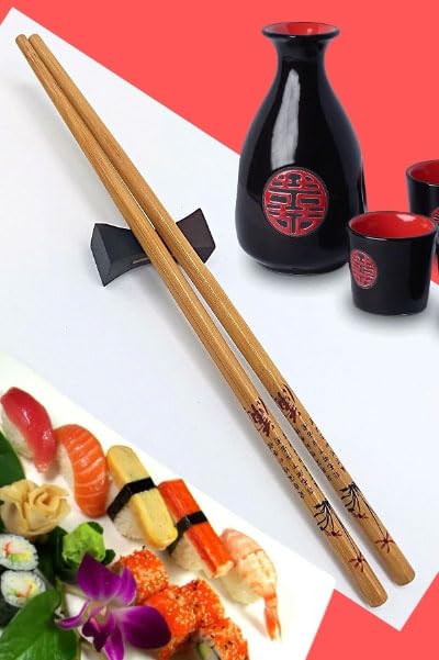 Coverzone Bambu Organik Chopstick Yemek Çubuğu Haşi 10 Çift Uzak Doğu Japon Tip