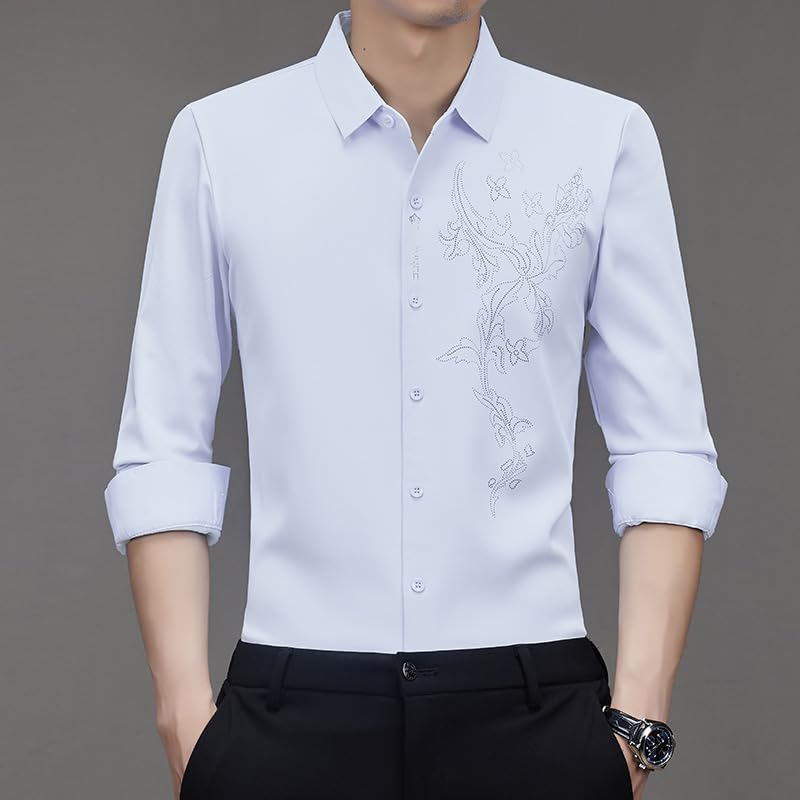 Camisa de manga larga para hombre de mediana edad USTZFTBCL casual sin planchado 4