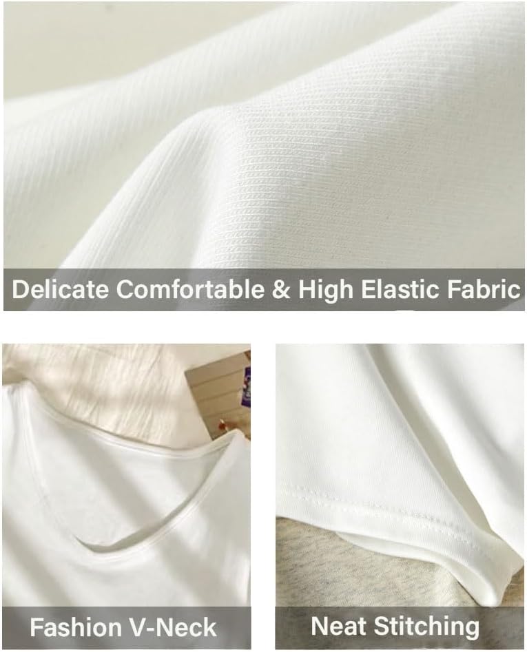 Long Sleeve Shirts for Women, V Neck White T Shirts Women Basic Solid T Shirt - Image 4