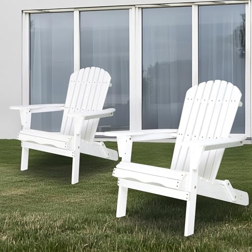 KEIKI Folding Outdoor Adirondack Chair, Set of 2, Embossed Fire Pit Chairs for Poolside, Backyard, Deck, Patio, Garden,White