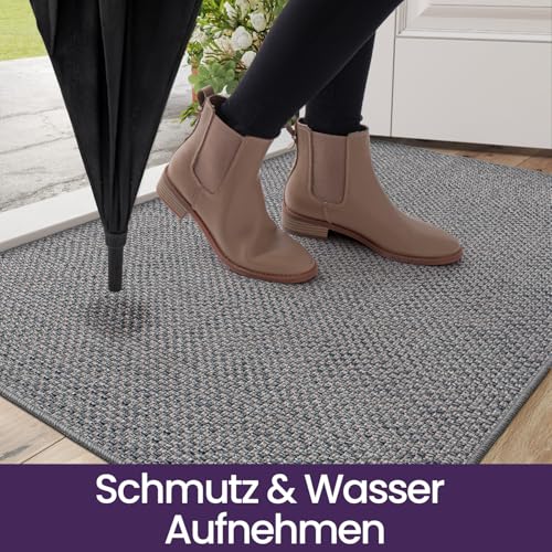 DEXI Schmutzfangmatte Innen 44 x 76 cm, rutschfest Fußmatte waschbar, absorbierend Fussmatte, Dünne Türmatte Eingangsteppich für Haustür & Flur, Grau