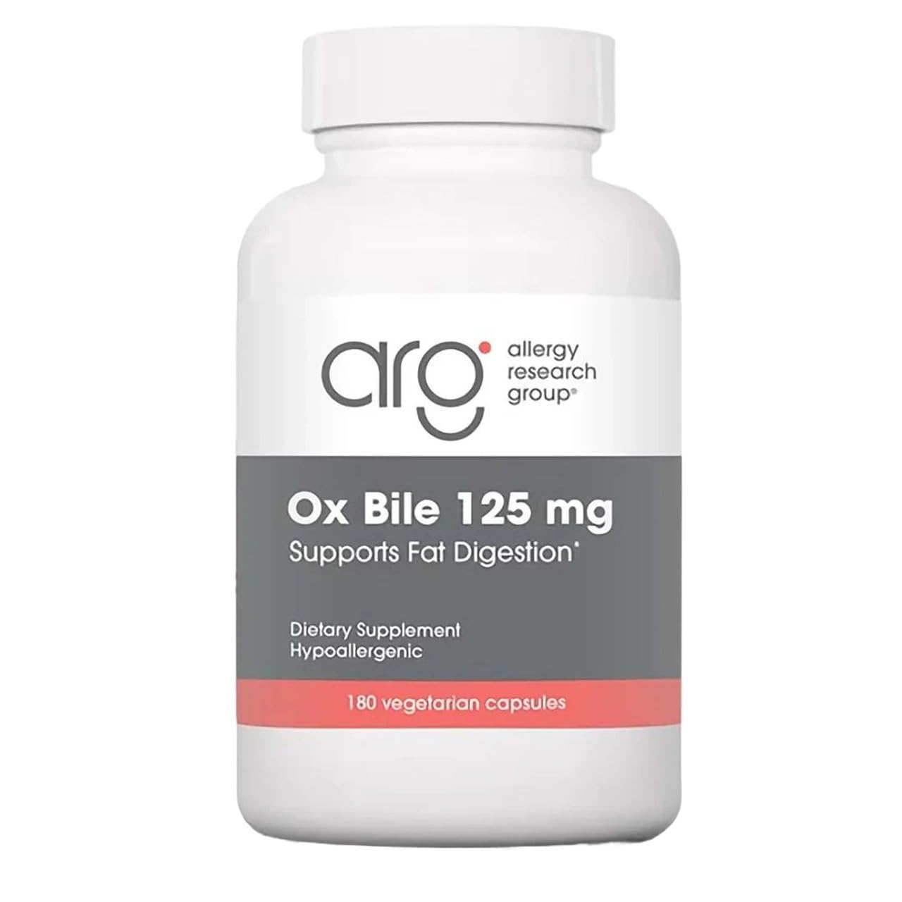 ARG Ox Bile 125 mg – Supports Fat Digestion – Delivers 125 mg Concentrated Bile Salts per Serving – Hypoallergenic & Vegetarian – 180 Servings – 180 Vegicaps