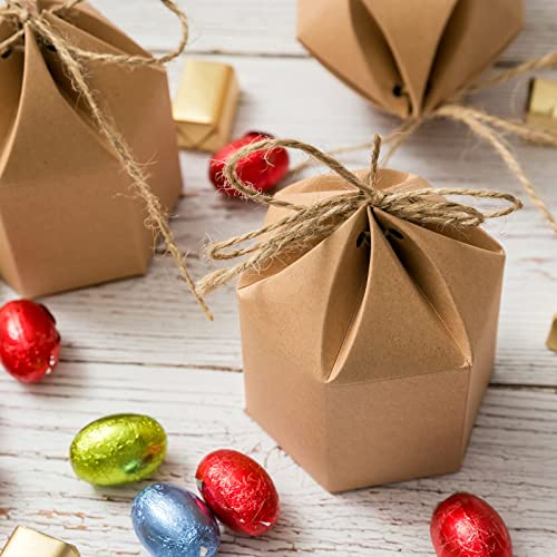 Samanter 50Pack Paper Gift Boxes Lantern Hexagon Kraft Paper Package Box With Twine Candy Chocolate Gift Packing Wrap For Wedding Party Christmas Brown #TOP4