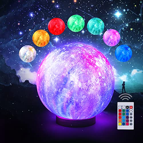 3D Galaxy Ball Moon Lamp - 16 Colors Moonlight Globe Luna Night Light with Stand Remote & Touch Control Night Light Bedroom Decor for Kids Girls Boys Women Gifts (Moon-Blue)