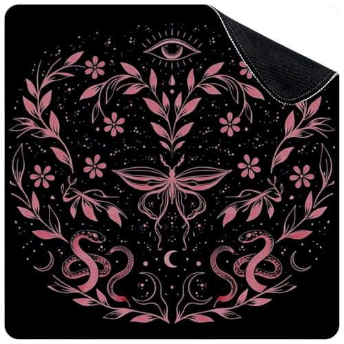 Mahjong Mat for Table Floral Mystical Butterfly Snakes All Seeing Eye Pink Black 31.5" x 31.5" Non-Slip Noise-Reducing Game Mat Premium Mahjong Accessories for Poker Dominoes Hosting