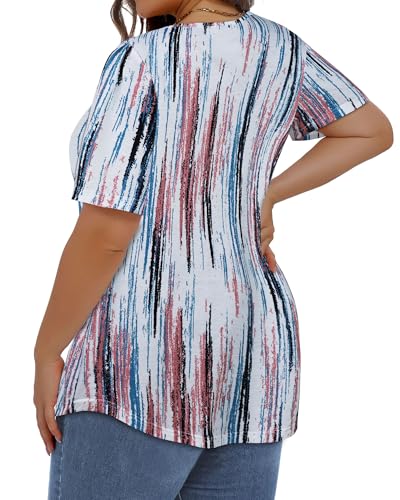 Image of Plus Size Tops for Women Pleated Summer Top Trendy Short Sleeve Shirts Casual Basic Tee Crew Neck Blouses 2026