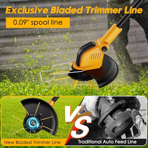 Image of 20000 RPM Brushless Cordless Weed Wacker with Wheel,6000mAh Electric Weed Eater Battery Powered, Heavy Duty Brush Cutter Edger Lawn Tool /Weed Trimmer /Grass Trimmer W /Wheel Metal Blade, 2 Battery