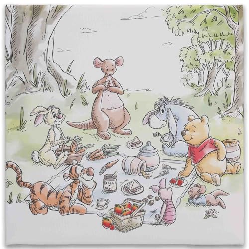 Image of Open Road Brands Disney Winnie the Pooh Picnic Gallery Wrapped Canvas Wall Decor - Classic Winnie the Pooh Wall Art for Kids' Bedroom or Nursery