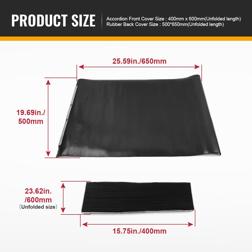 CNC Milling Machine Dust Cover, Rubber Mill Machine Dust Gurad, Flodabe 2pcs Front Back Accordion Way Flexible Covers for Bridgeport Metal Machines Black