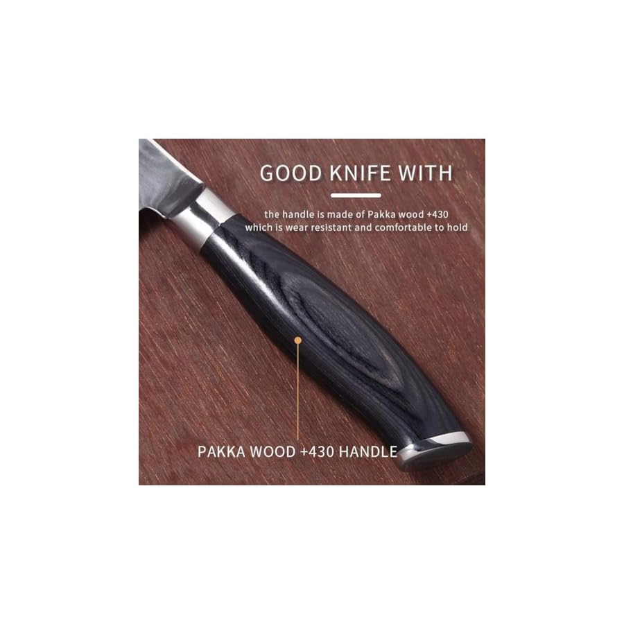 Damascus Knife Set Kitchen Chef Knife Set 6 Piece Professional Kitchen Knives，73 Layers Blade, Full Tang,Lightweight and Strong Ideal for Restaurant Chefs or for Everyday Use at Home