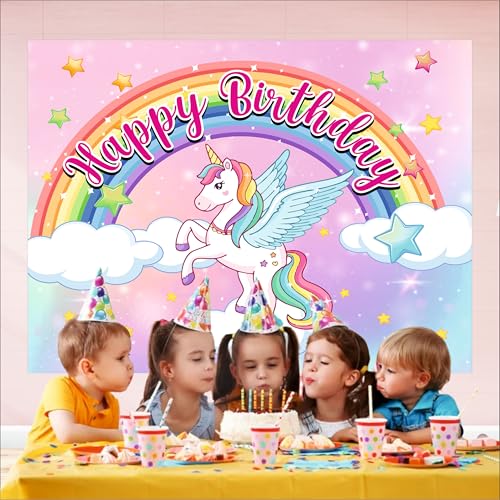 Image of Unicorn Birthday Backdrop 5x4 Ft | Backdrops for Decoration | Birthday Decoration Backdrop | Banner for Kids Theme Party